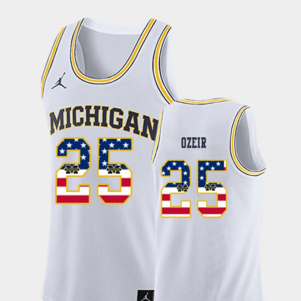 University of Michigan #25 For Men Naji Ozeir Jersey White Official College Basketball USA Flag